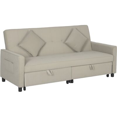 HOMCOM Three-Person Velvet-Feel Sofa Bed - Beige HOMCOM Three-Person Velvet-Feel Sofa Bed - Beige