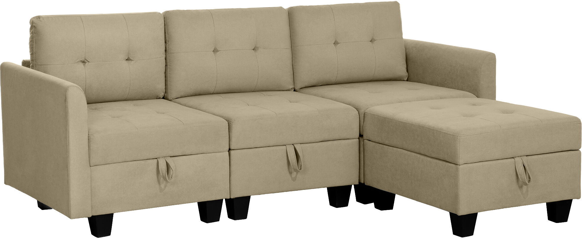 HOMCOM Convertible Modular Sectional Sofa with Storage, L Shaped Sofa Couch with Ottoman, Wood Frame for Living Room, Light Brown Aosom UK