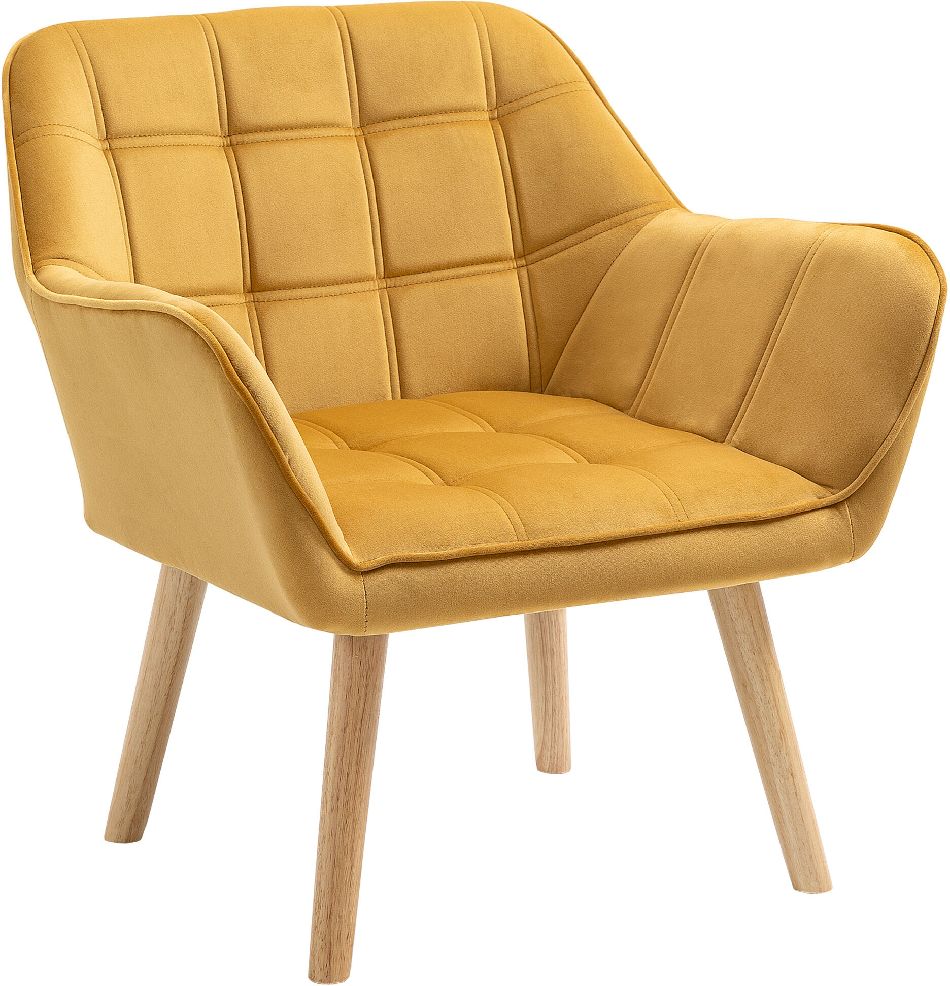 HOMCOM Armchair Accent Chair Wide Arms Slanted Back Padding Iron Frame Wooden Legs Home Bedroom Furniture Seating Yellow