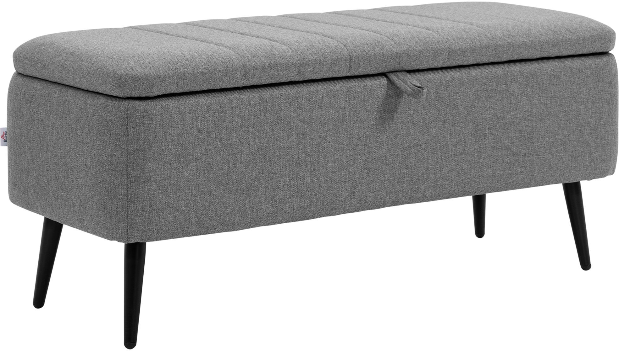HOMCOM Storage Ottoman with Flip Top, Rectangular Upholstered Bench, Linen Fabric Footstool with Steel Legs for Living Room, Bedroom, Grey