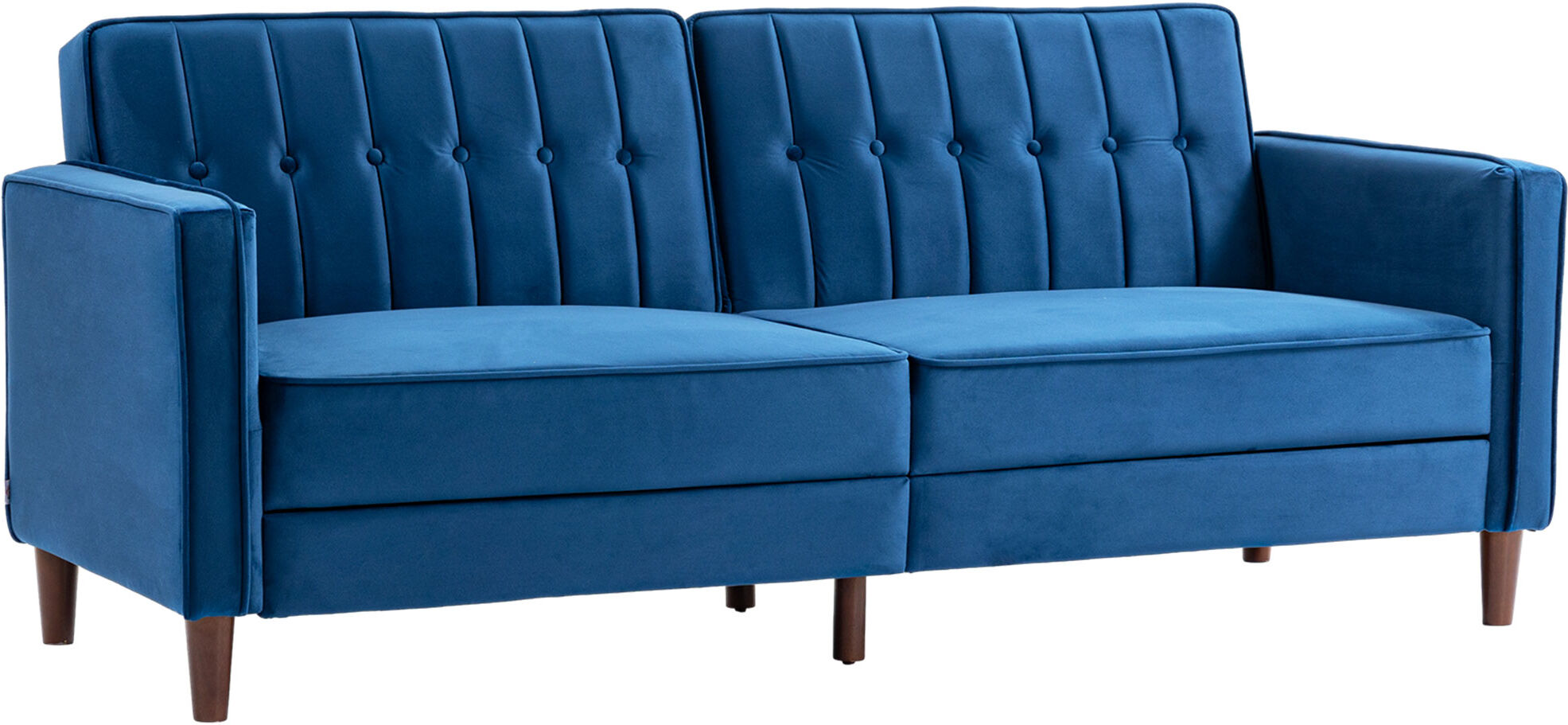 HOMCOM Modern Convertible Sofa Futon Velvet-Touch Tufted Couch Compact Loveseat with Adjustable Split Back, Blue