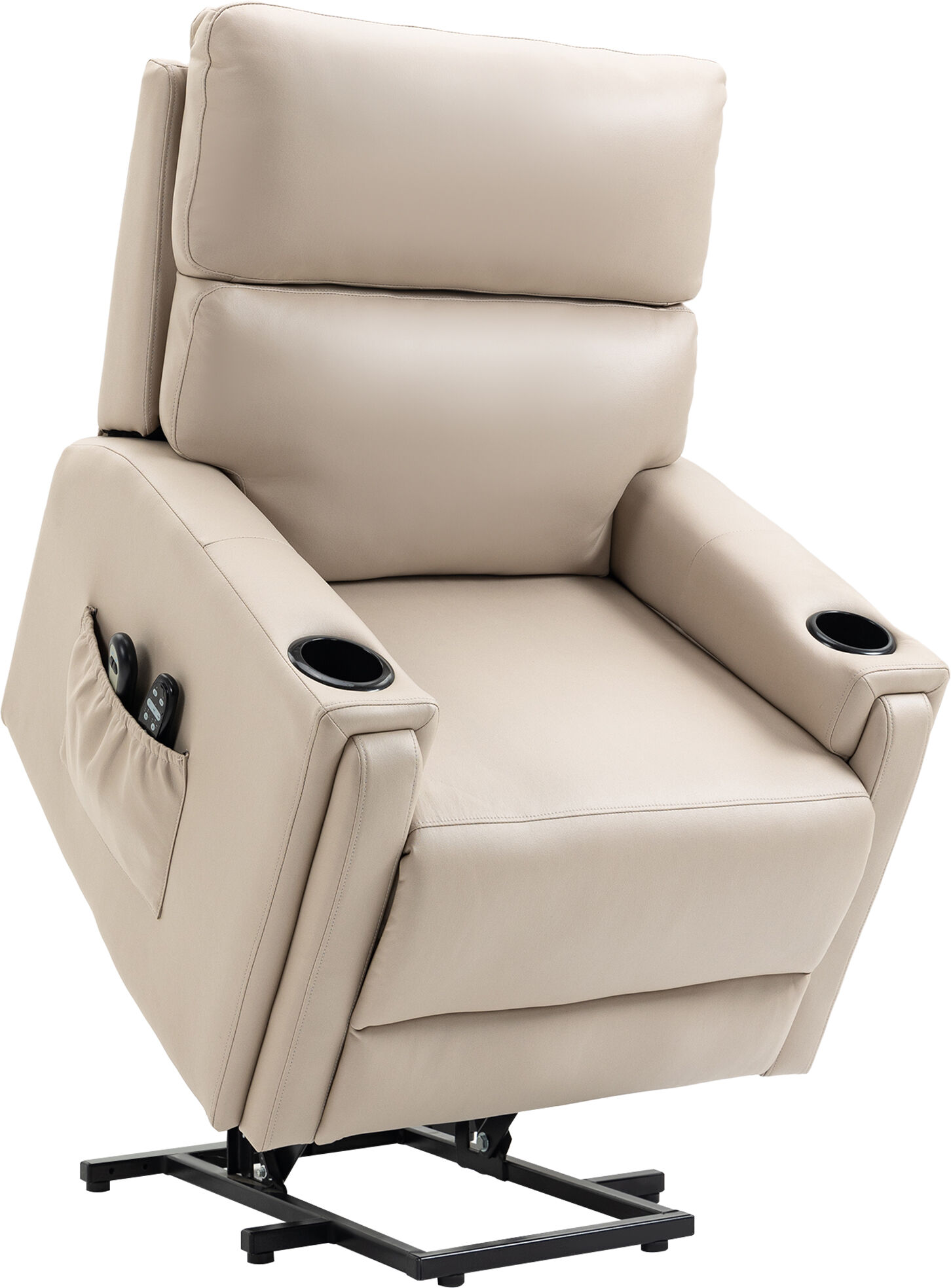 HOMCOM Lift Chair, Electric Riser and Recliner Chair with Vibration Massage, Heat, Cup Holders, Side Pockets, Beige