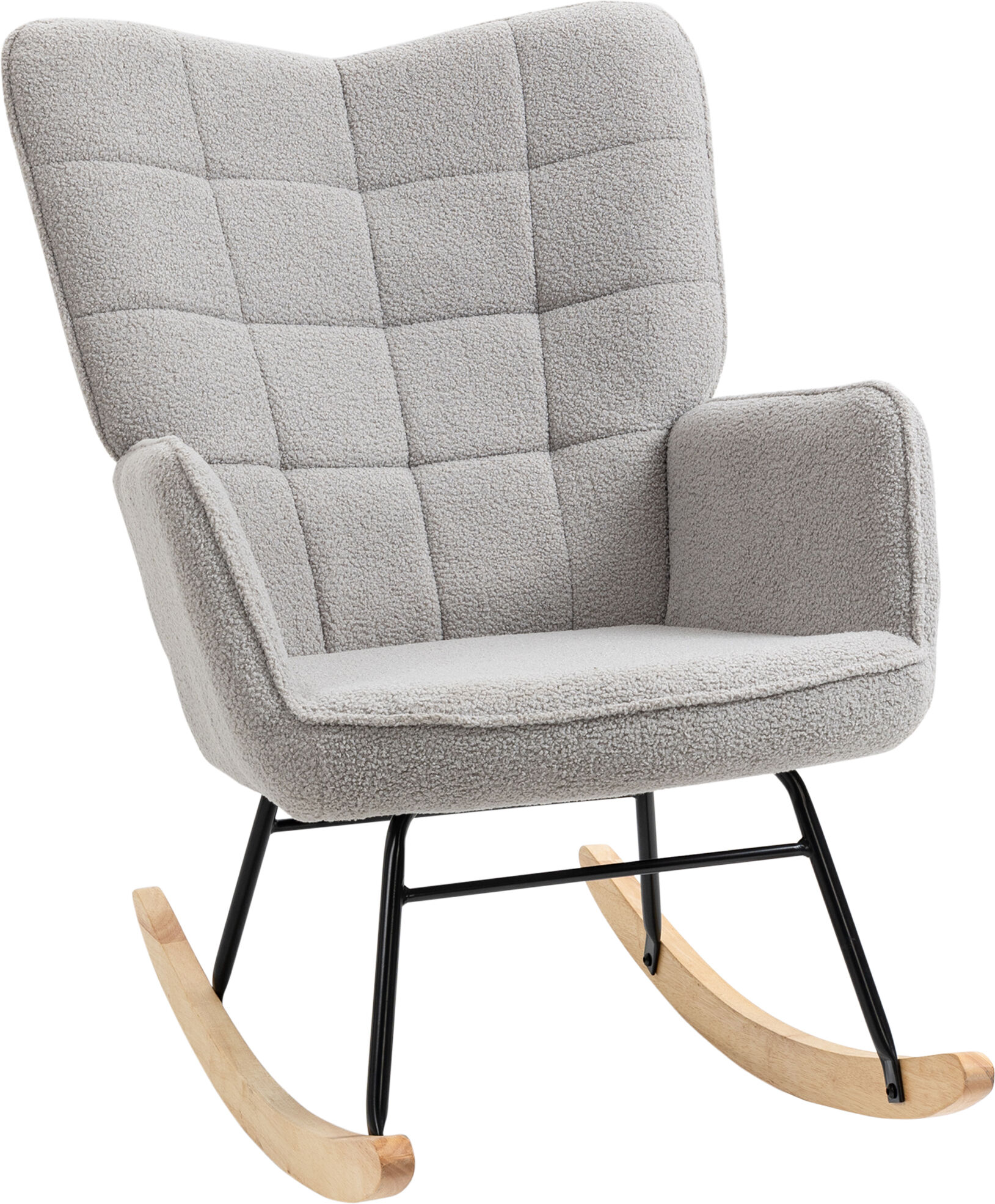 HOMCOM Berber Fleece Nursery Glider Rocker for Nursing, Wingback Rocking Chair for Living Room, Light Grey Aosom UK