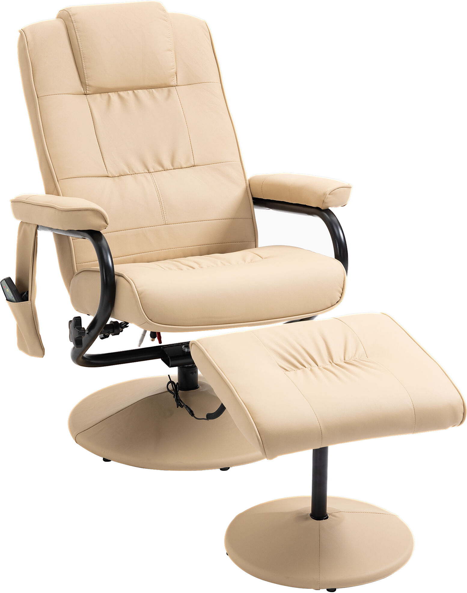 HOMCOM Manual Sofa Reclining Armchair PU Leather Massage Recliner Chair and Ottoman, Cream