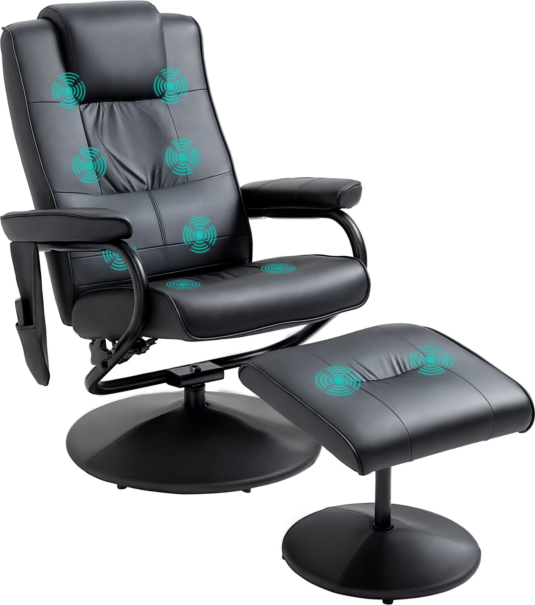 HOMCOM Manual Sofa Reclining Armchair PU Leather Massage Recliner Chair and Ottoman, Black