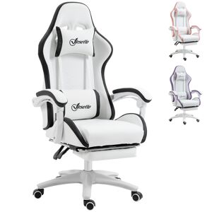 Vinsetto Racing Gaming Chair, Reclining PU Leather Computer Chair with 360 Degree Swivel Seat, Footrest, Removable Headrest White and Black