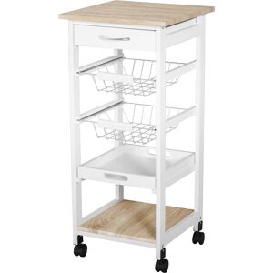 HOMCOM Mobile Rolling Kitchen Island Trolley for Living room, Serving Cart with Drawer & Basket, White