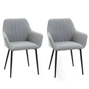 HOMCOM Dining Chairs Upholstered Linen Fabric Accent Chairs with Metal Legs, Set of 2, Light Grey