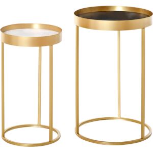 HOMCOM Nesting Coffee Tables, Set of 2, Gold Metal Frame, Marble Colour Embedded Tabletop, Versatile for Living Room, Bedroom.