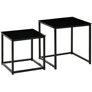 HOMCOM Set of 2 Nesting Side Tables, Modern Bedside Tables with Tempered Glass Top for Living Room, Bedroom, Office, Black