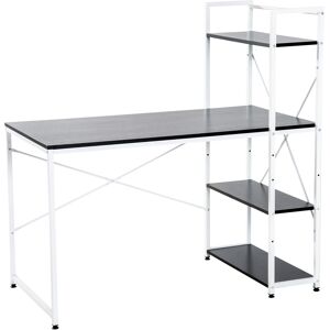 HOMCOM Study Workstation with 4-Tier Bookshelf, Metal Frame, Wooden Top, Home Office Computer Desk, Black & White.