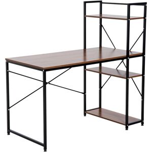 HOMCOM Workstation Desk with 4-Tier Bookshelf, Study PC Table, Home Office, Metal Frame, Wooden Top, Walnut & Black