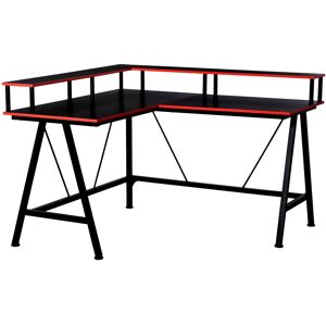 HOMCOM L-Shape Corner Gaming Desk Computer Table with Elevated Monitor Shelf Workstation, Black Red