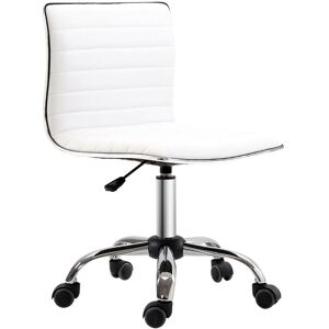 HOMCOM Adjustable Swivel Office Chair with Armless Mid-Back in PU Leather and Chrome Base - White