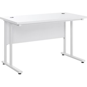 HOMCOM Home Office Computer Desk, 120x60x75cm, C Shaped Metal Legs, 2 Cable Management Holes, Writing Table, White