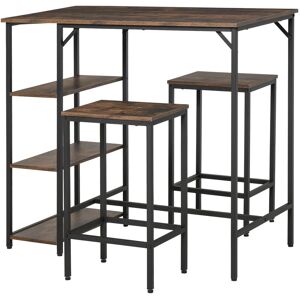 HOMCOM Dining Table Set Industrial Bar Height With 2 Stools & Side Shelf, 3 Pieces Coffee Table for Dining Room, Kitchen, Dinette