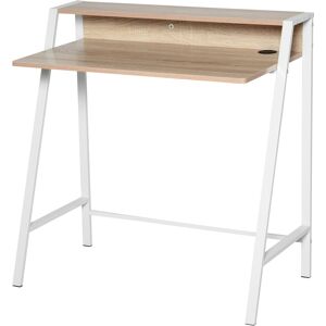 HOMCOM Writing Desk, Computer Table for Home Office, PC Laptop Workstation with Storage Shelf, White and Oak