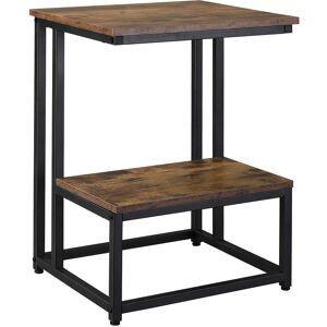 HOMCOM Modern Side Table, Double Layer End Table, Steel Frame Coffee Table with Adjustable Feet, Rustic Brown