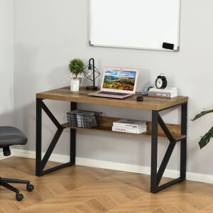 HOMCOM Modern Writing Desk, Computer Table for Home Office, PC Laptop Workstation with Storage Shelf, Wood Effect, Black/Brown