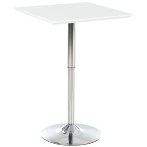 HOMCOM Square Height Adjustable Bar Table Counter Pub Desk with Metal Base for Home Bar, Dining Room, Kitchen, White