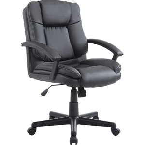 HOMCOM Executive Swivel Office Chair, Mid-Back Faux Leather Desk Chair with Double-Tier Padding, Arms, and Wheels, Black