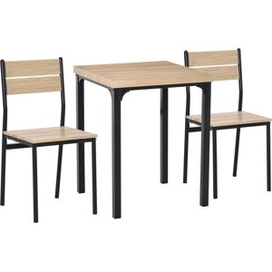 HOMCOM 3 Pieces Compact Dining Table 2 Chairs Set Wooden Metal Legs Bistro cafe Kitchen Breakfast Bar Home Furniture