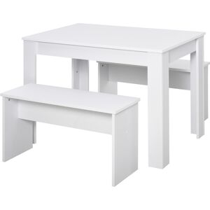 HOMCOM Kitchen Dining Table and 2 Benches Set, Table and Chairs Set for Limited Space, White