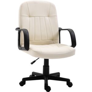 HOMCOM Swivel Executive Office Chair Home Office Mid Back PU Leather Computer Desk Chair for Adults with Arm, Wheels, Cream