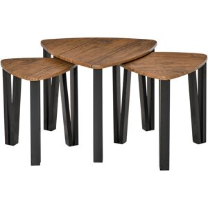 HOMCOM Nesting Coffee Tables Set of 3, MDF Steel, Versatile End Side Tables, Walnut Wood Effect