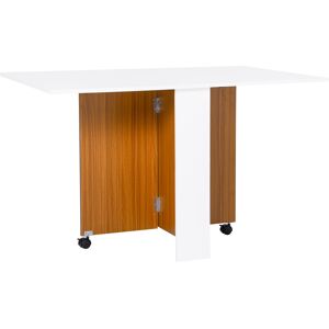 HOMCOM Folding Dining Table Writing Desk Workstation w/ Casters Teak Colour, White