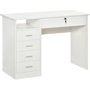 HOMCOM Computer Desk, Home Office Desk with Lockable Drawer, Storage Shelf for Study Bedroom, 110 x 50 x 76 cm, White