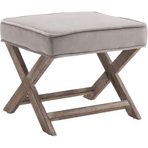 HOMCOM Padded Footstool with Velvet Cover and X Leg Chair, Shabby Chic Footrest, Solid Rubber Wood, 49.5 x 45 x 41 cm, Grey