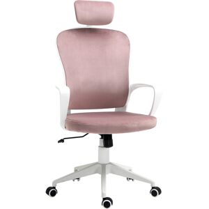 Vinsetto High-Back Velvet Office Chair, Rocking Function, Adjustable Headrest & Wheels, Pink