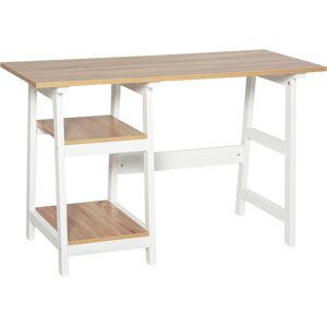 HOMCOM Compact Computer Desk with Storage Shelves Study Table with Bookshelf PC Table Workstation for Home Office Study White and Natural