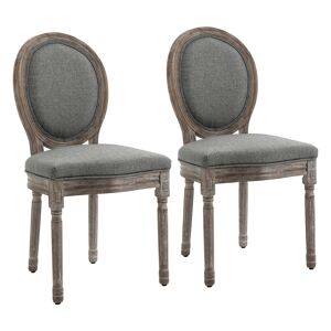 HOMCOM Set of 2 Elegant French-Style Dining Chairs w/ Wood Frame Foam Seats Foot Pads Carved Legs Vintage Traditional Style Brushed Curved Back