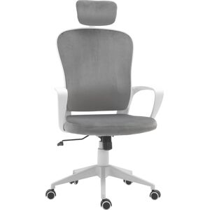 Vinsetto Velvet Style Fabric High-Back Swivel Chair, Home Office Rocking with Wheels & Adjustable Headrest, Grey