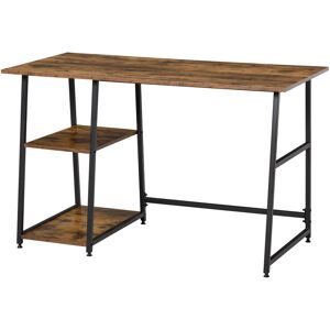 HOMCOM Home Office Desk with 2 Shelves, Steel Frame, Computer Gaming Station, Rustic Brown and Black