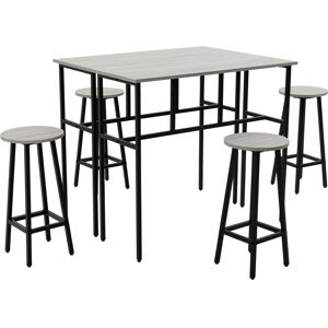 HOMCOM 6-Piece Bar Table Set, 2 Breakfast Tables with 4 Stools, Counter Height Dining Tables & Chairs for Kitchen, Living Room, Grey