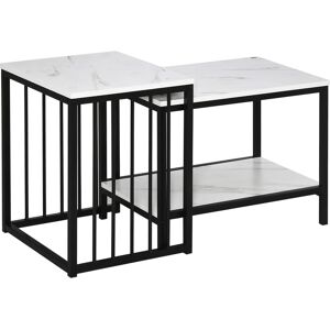 HOMCOM Nest of Tables, Set of Two Marble-Effect Coffee Tables with Steel Frame, White and Black