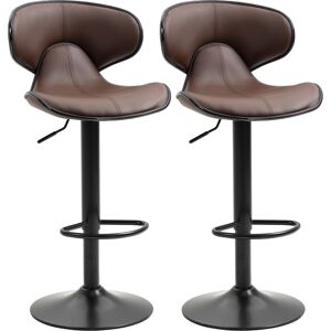 HOMCOM Adjustable Swivel Bar Stools Set of 2, Barstools with Footrest and Backrest, Steel Frame Gas Lift, for Kitchen Counter Dining Room, Brown