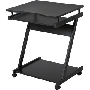 HOMCOM Movable Compact Small Computer Desk with 4 Moving Wheels Sliding Keyboard Tray Home Office Gaming Study Workstation Black