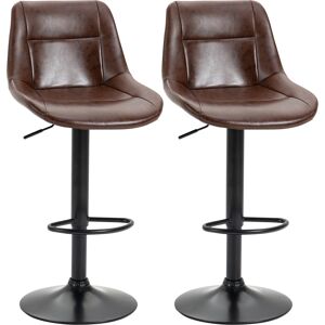 HOMCOM Adjustable Bar Stools Set of 2, Modern Kitchen Stools, 360 Degree Swivel Bar Height Barstools in PU Leather with Footrest, Brown