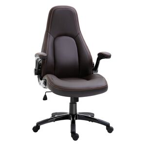 Vinsetto PU Leather Swivel Office Chair, Adjustable Height, Flip Up Armrests, Tilt Function, Computer Desk Chair, Dark Brown