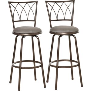 HOMCOM Set of 2 Bar Chairs Swivel Armless Upholstered Metal Frame Barstools with Backrest & Footrest, Bronze