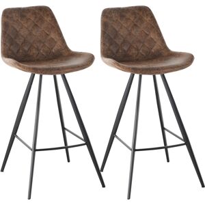 HOMCOM Set Of 2 Bar Stools Vintage Microfiber Cloth Tub Seats Padded Comfortable Steel Frame Footrest Quilted Home Cafe Kitchen Chair Stylish Brown