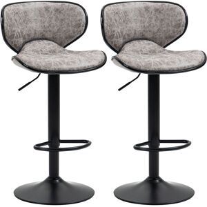 HOMCOM Bar Stool Set of 2 Microfiber Cloth Adjustable Height Armless Chairs with Swivel Seat, Grey