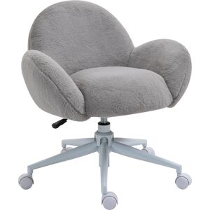 HOMCOM Fluffy Leisure Chair Office Chair with Backrest and Armrest for Home Bedroom Living Room with Wheels Grey