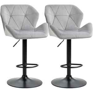 HOMCOM Set Of 2 Bar stools With Backs , Velvet-Touch Barstools w/ Metal Frame Footrest Triangle Indenting Moulded Seat Adjustable Height Swivel Grey