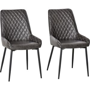 HOMCOM Retro Dining Chair Set of 2, PU Leather Upholstered Side Chairs for Kitchen Living Room with Metal Legs, Grey