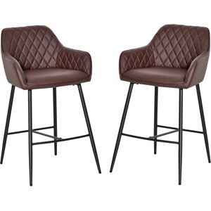 HOMCOM Set of 2 Bar stools With Backs Retro PU Leather Bar Chairs w/ Footrest Metal Frame Comfort Support Stylish Dining Seating Home Brown